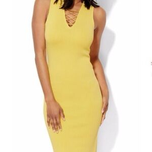 New York & Company Sunny Yellow Crisscross Midi Dress